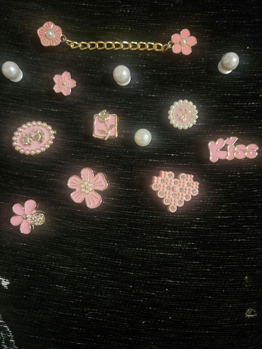 Jibbitz Shoe Charms Pink Gold Pearls Flowers Chain